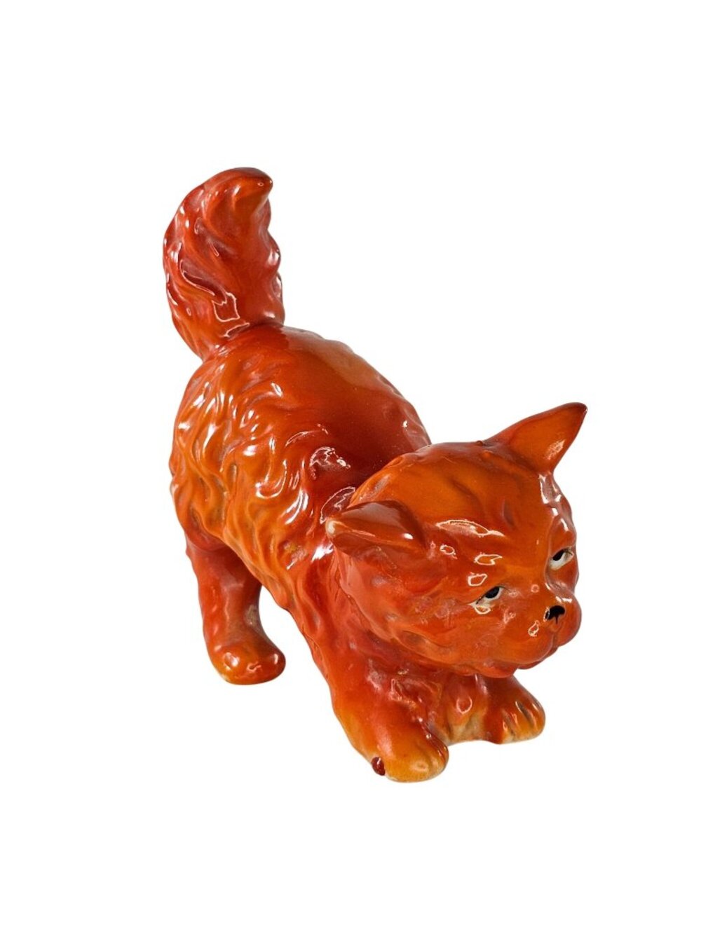 Vintage Bright Orange Ceramic Cat Figurine Made In Japan Halloween Spooky Kitty